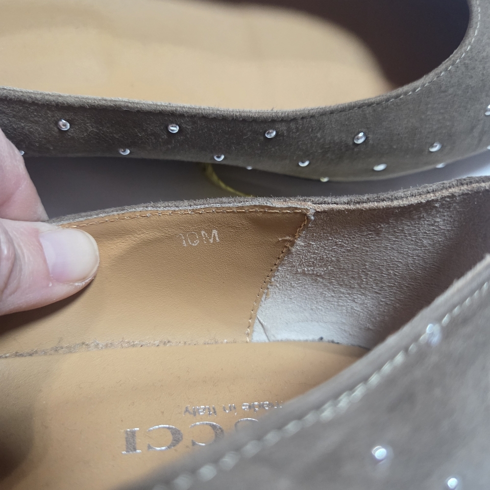 Sesto Meucci Taupe Suede Studded Flats 10 - Picture 5 of 11